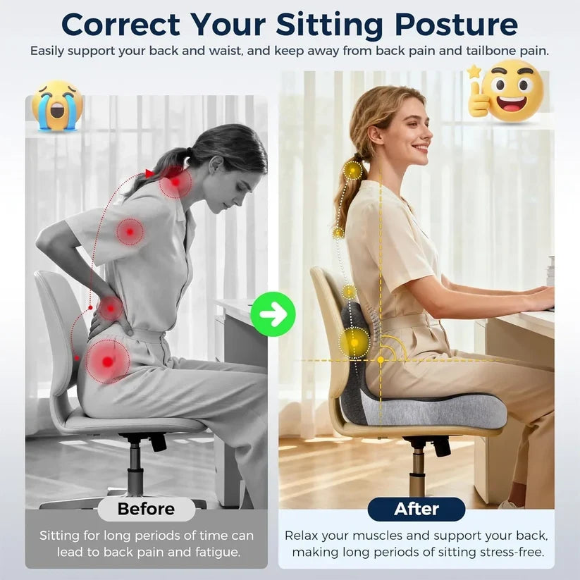 Ergonomic Orthopedic Memory Foam Lumbar Support Seat Cushion